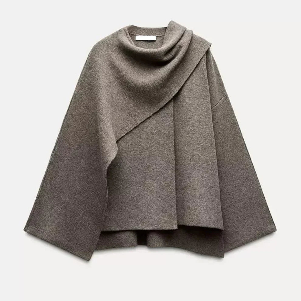 Damskie poncho z asymetryczną peleryną - elegancka narzutka na jesień i zimę
