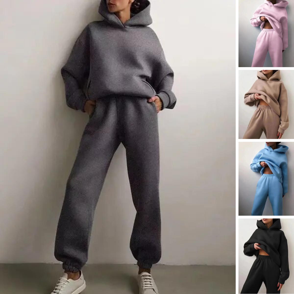 Damska bluza oversize z kapturem i dres typu jogger - dwuczęściowy zestaw do noszenia na co dzień 19