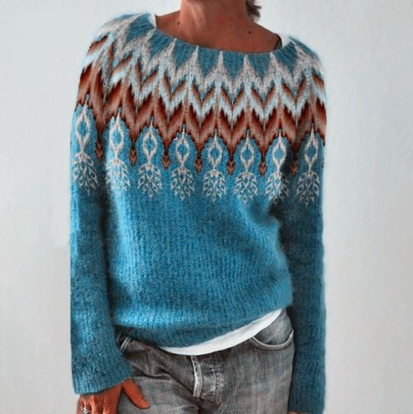 Damski sweter z dzianiny z nordyckim wzorem - ciepły i stylowy zimowy look
