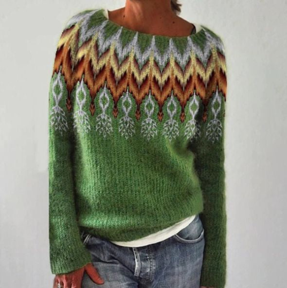 Damski sweter z dzianiny z nordyckim wzorem - ciepły i stylowy zimowy look 3