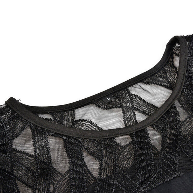 Sukienka koktajlowa damska – rękawy z siateczki i przezroczysta warstwa wierzchnia 5