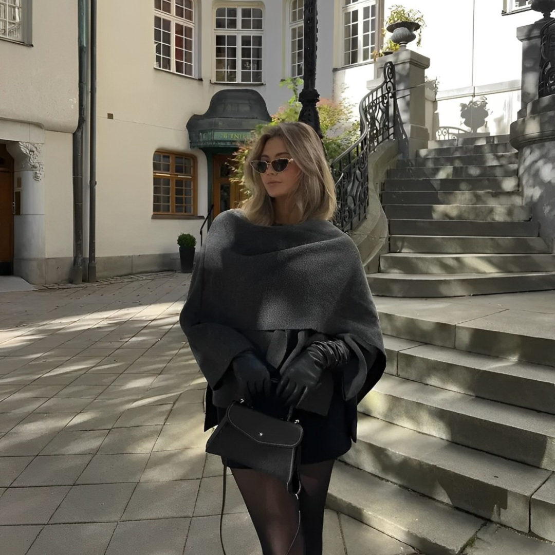 Damskie poncho z asymetryczną peleryną - elegancka narzutka na jesień i zimę