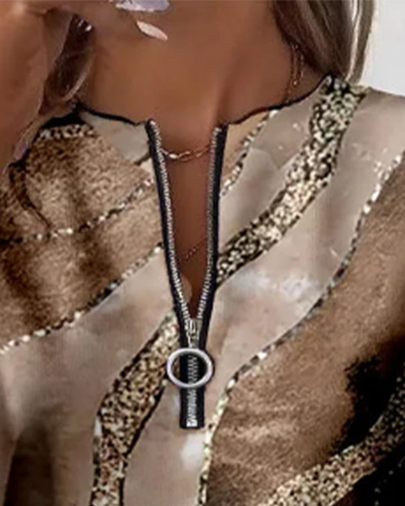 Bluza z zamkiem błyskawicznym i nadrukiem w stylu vintage 2