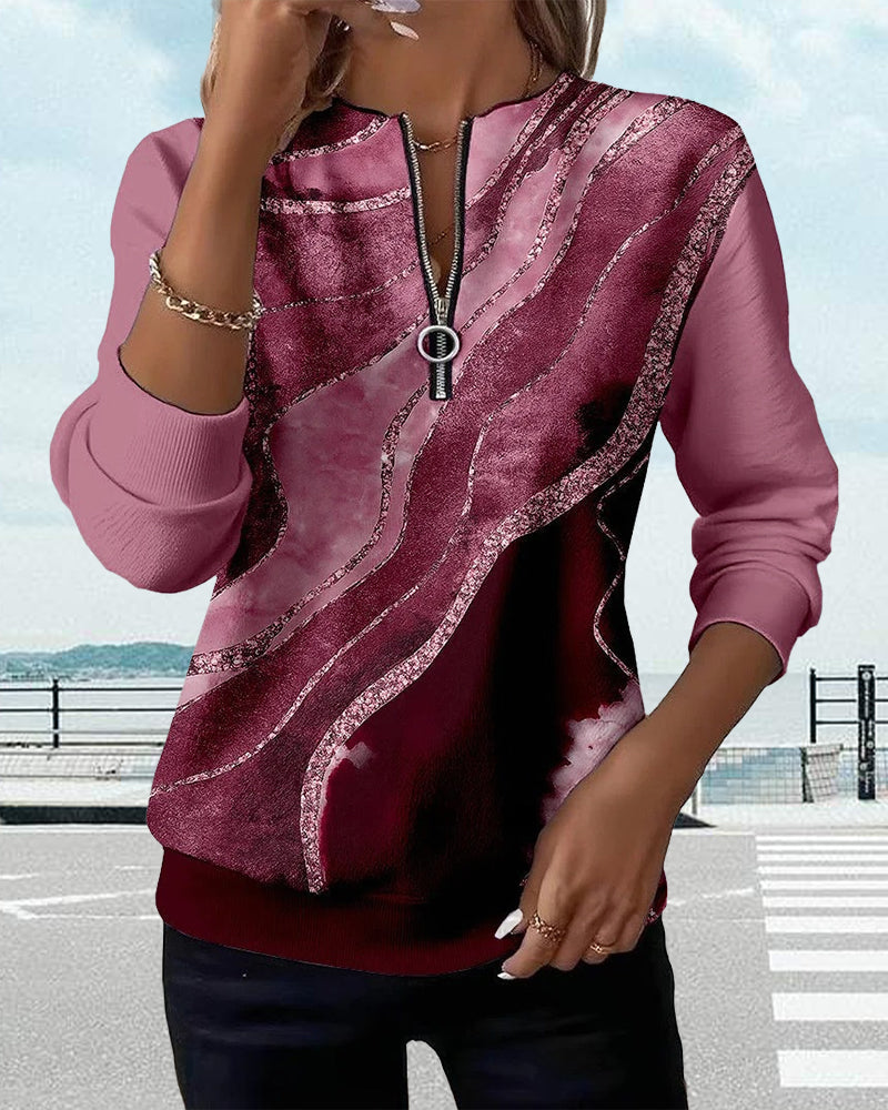 Bluza z zamkiem błyskawicznym i nadrukiem w stylu vintage 7