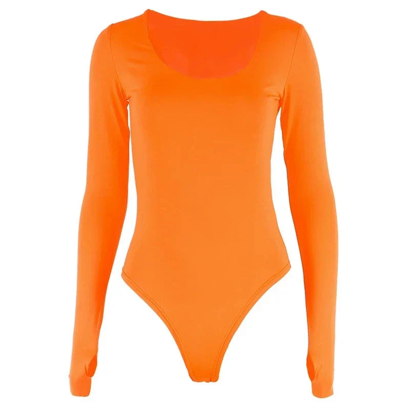 Bodysuit damski – neonowy bodycon z długim rękawem