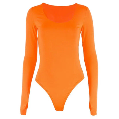 Bodysuit damski – neonowy bodycon z długim rękawem