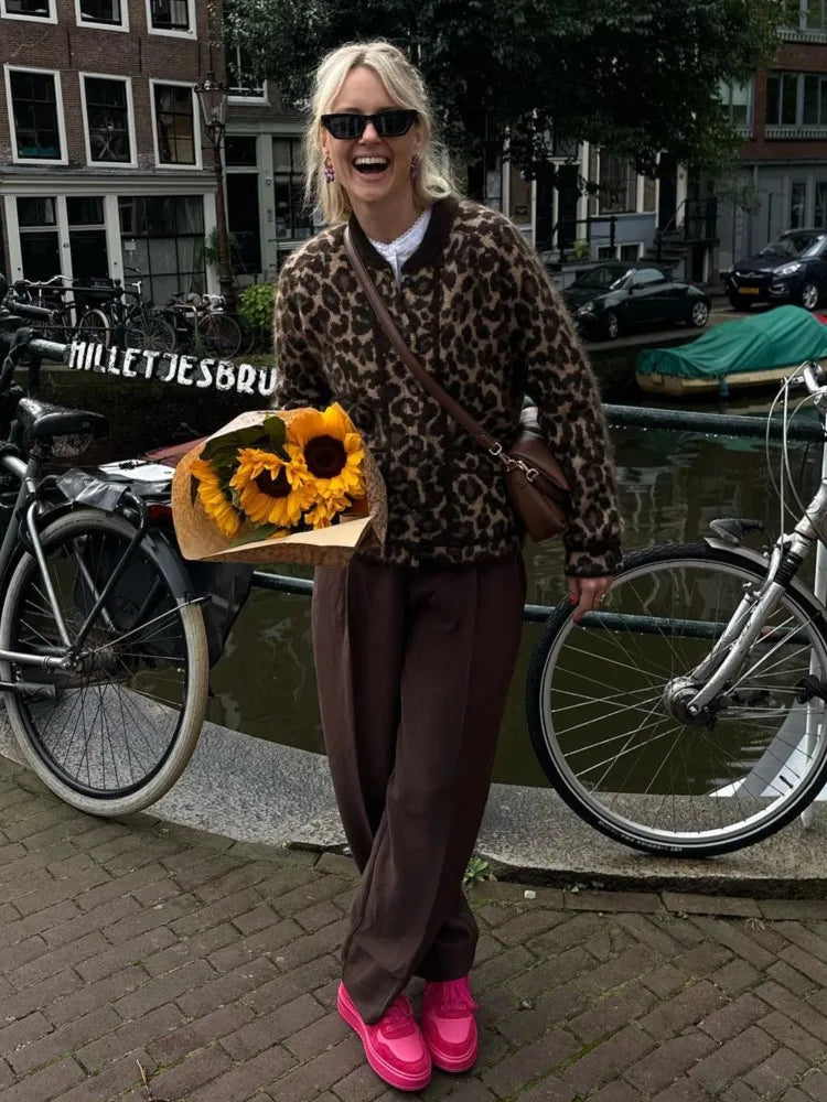 Damen Strick-Cardigan mit Leopardenmuster – Trendige Knopfjacke für den Alltag