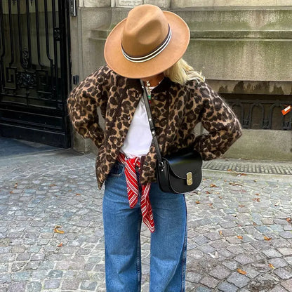 Damen Strick-Cardigan mit Leopardenmuster – Trendige Knopfjacke für den Alltag