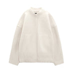 Damska oversizowa kurtka wełniana bez kołnierza - minimalistyczna kurtka przejściowa na jesień i zimę