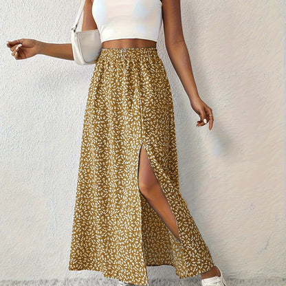 Damska spódnica maxi | Letni kwiatowy sen z rozcięciem | Elarith