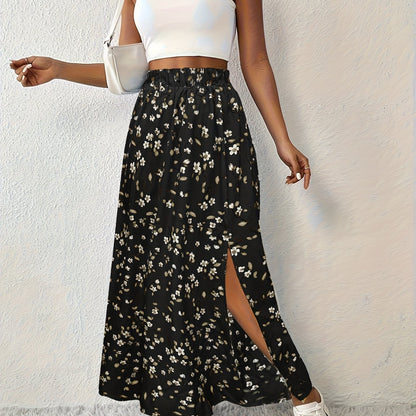 Damska spódnica maxi | Letni kwiatowy sen z rozcięciem | Elarith