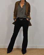 Damska wzorzysta bluzka z dekoltem V - koszula z długim rękawem o luźnym kroju