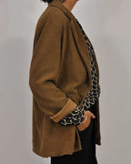 Damska wzorzysta bluzka z dekoltem V - koszula z długim rękawem o luźnym kroju