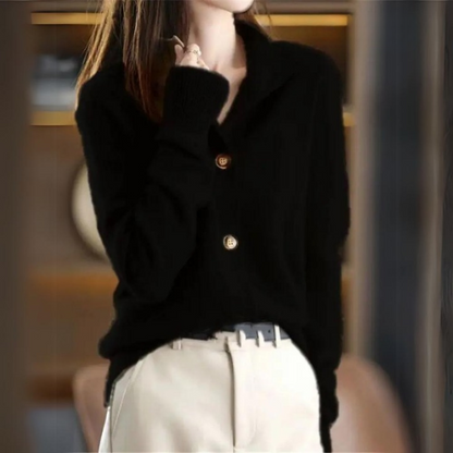 Damski kardigan z dzianiny z dekoltem V i guzikami - ponadczasowy i elegancki na każdą okazję