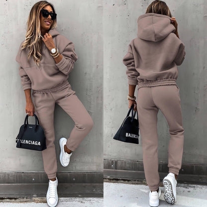 Damski dwuczęściowy dres oversize z kapturem - Casualowy zestaw joggerów 2