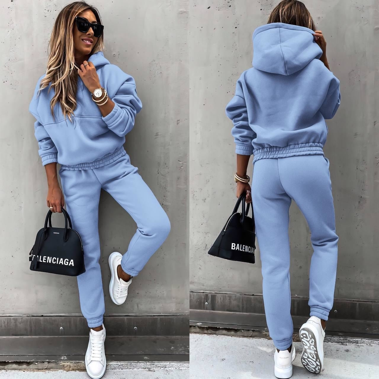 Damski dwuczęściowy dres oversize z kapturem - Casualowy zestaw joggerów 3