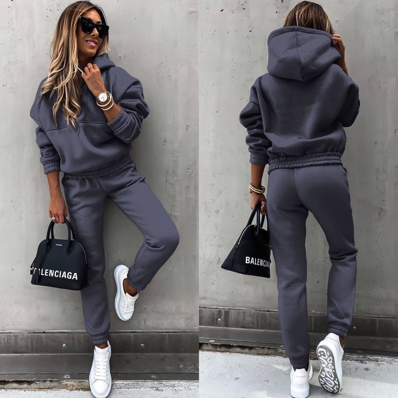 Damski dwuczęściowy dres oversize z kapturem - Casualowy zestaw joggerów 5