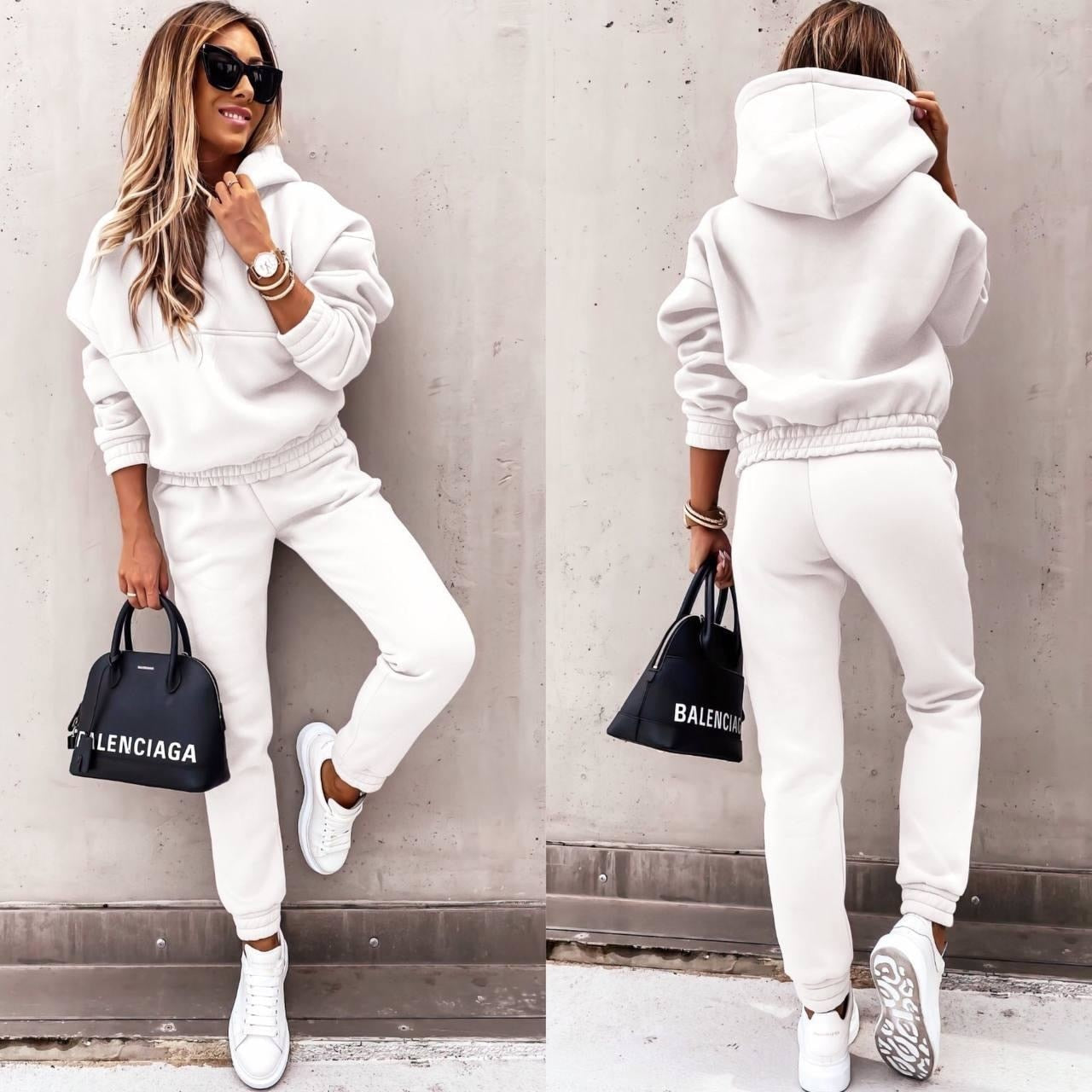 Damski dwuczęściowy dres oversize z kapturem - Casualowy zestaw joggerów 7