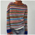 Damski wielokolorowy sweter boho - dzianinowy sweter z długim rękawem i okrągłym dekoltem 1
