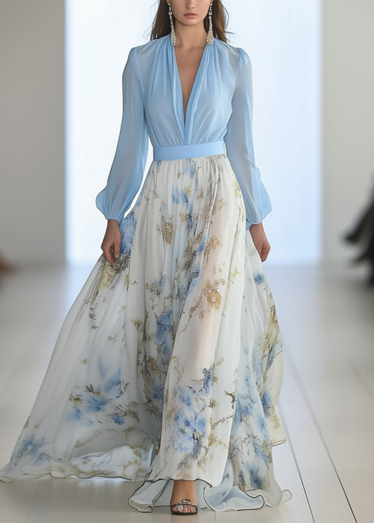 Długa sukienka damska – przezroczyste rękawy i rozkloszowany dół 0