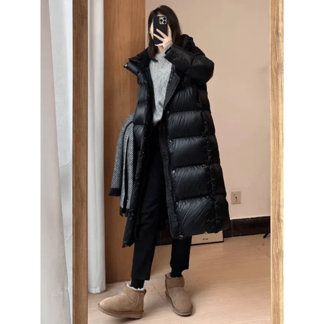 Długi, ocieplany płaszcz zimowy dla kobiet 6