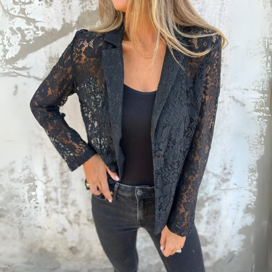 Długorękawa, przezroczysta marynarka damska 0