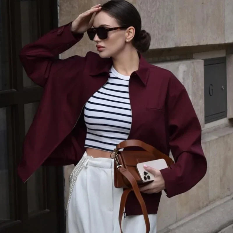 Donna | Damska minimalistyczna, elegancka, swobodna kurtka typu bomber 1