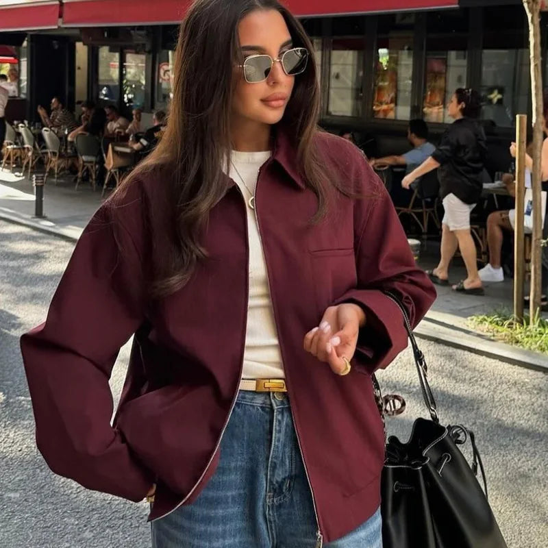 Donna | Damska minimalistyczna, elegancka, swobodna kurtka typu bomber 2