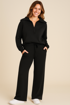 Dwuczęściowy komplet dresowy dla kobiet – zamek błyskawiczny do połowy i spodnie z szerokimi nogawkami 4