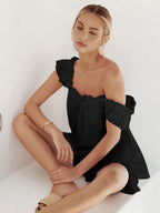 Dwuczęściowy komplet wypoczynkowy dla kobiet – falbaniaste ramiączka i teksturowana powierzchnia 7