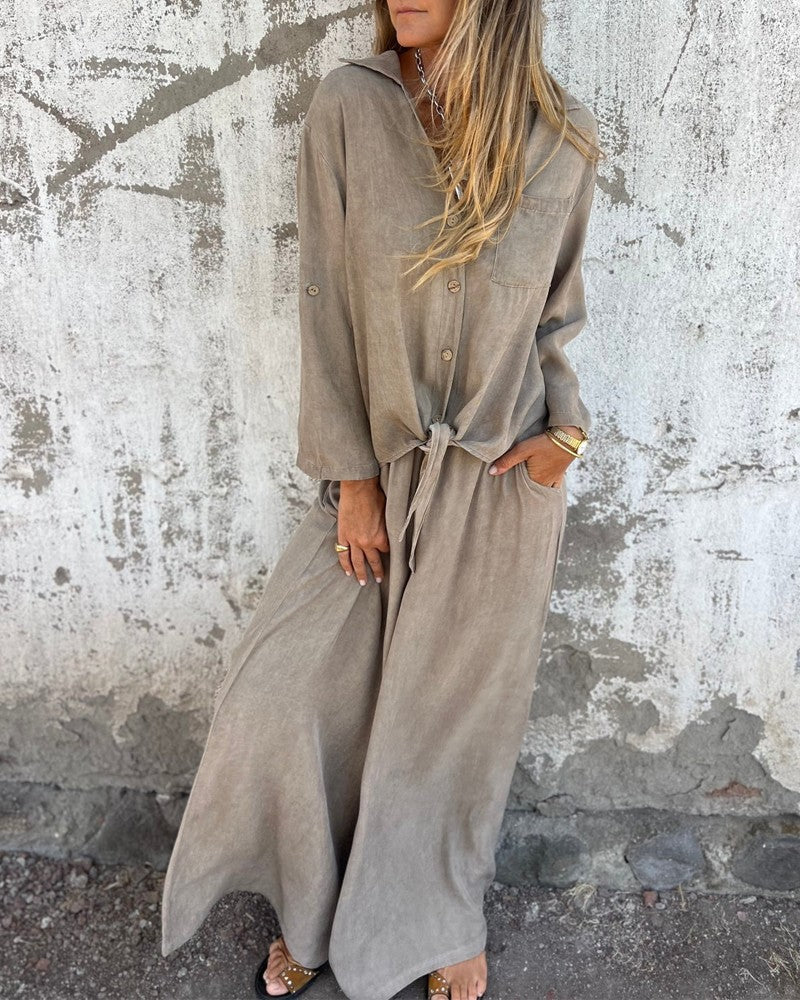 Dwuczęściowy komplet wypoczynkowy dla kobiet – teksturowana powierzchnia i luźny krój 0