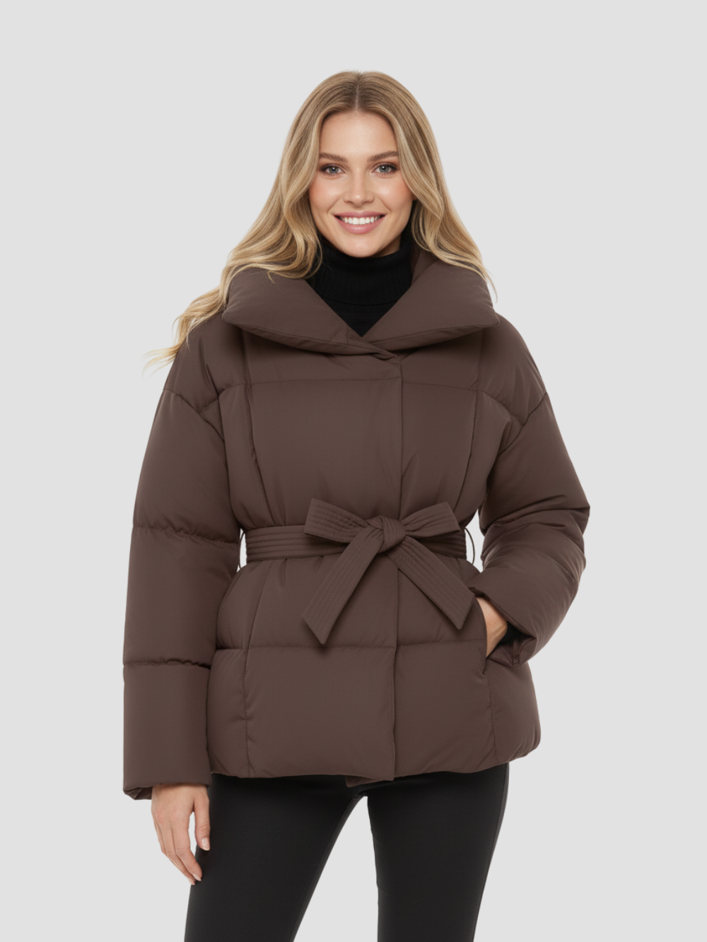 ELOWYNNE | Damski płaszcz zimowy z paskiem – przytulna elegancja i nowoczesny kołnierz 0