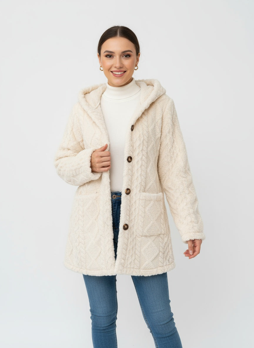 ELUNARA | DAMSKA DZIANINOWA KURTKA Z KAPTUREM – NATURALNE CIEPŁO I RĘCZNIE WYKONANY UROK 0