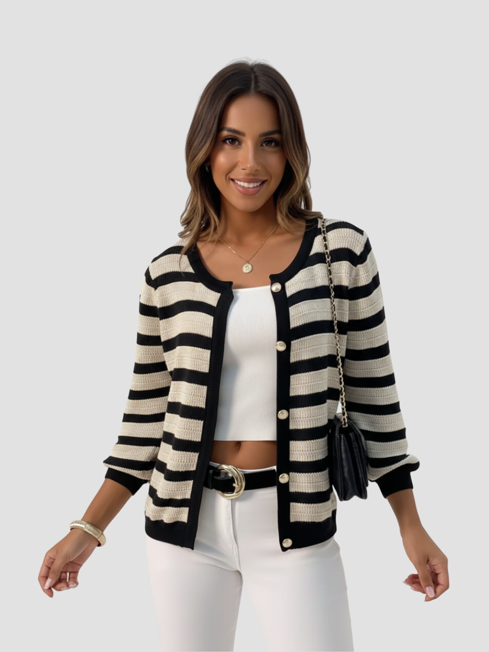 ESTELA | KARDIGAN DAMSKI | DZIANINA W PASKI I STYL CODZIENNY 2