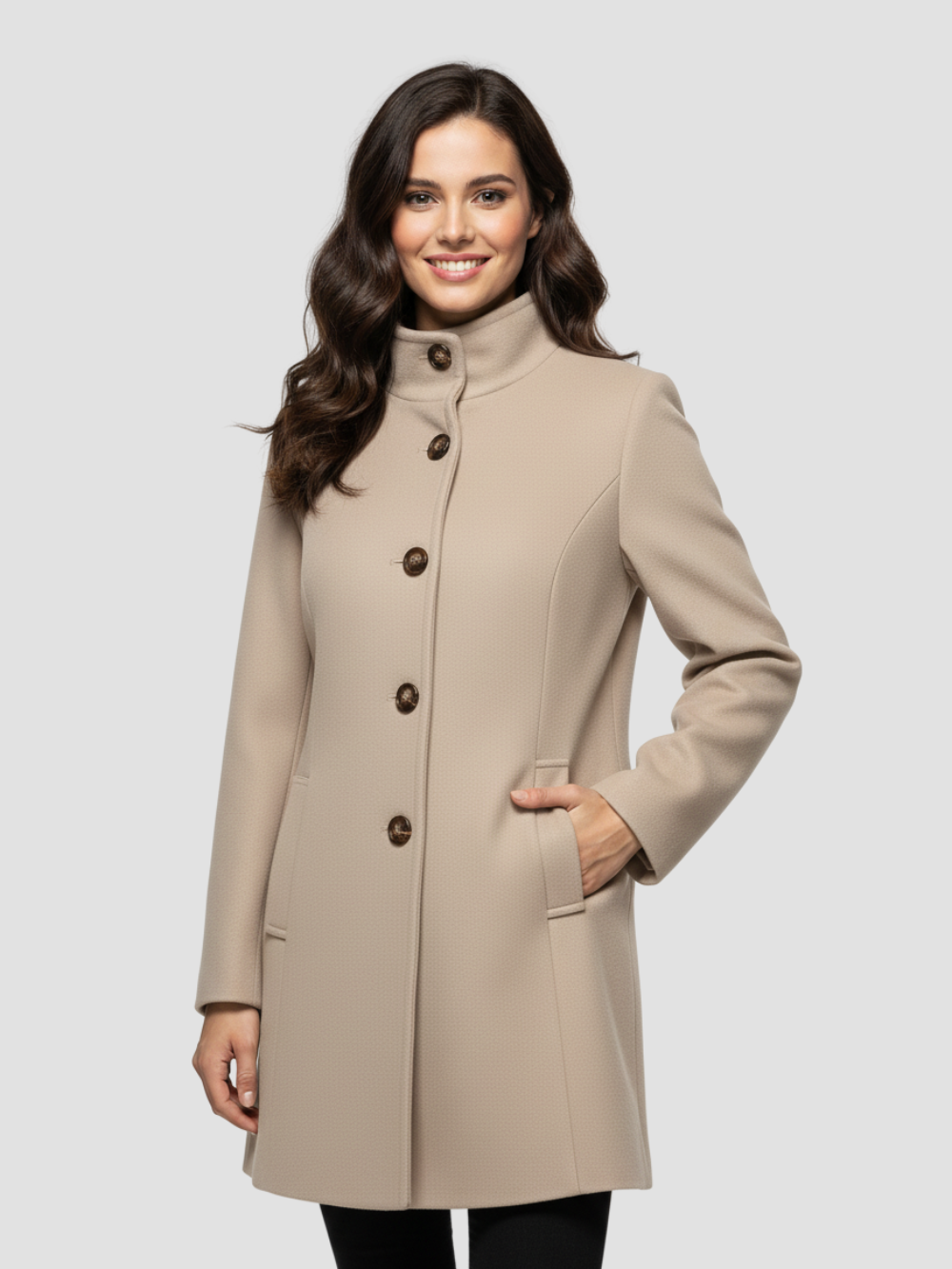 EULENA | DAMSKI PŁASZCZ Z WYSOKIM KOŁNIERZEM – CZYSTA ELEGANCJA I LEKKI PŁASZCZ 10