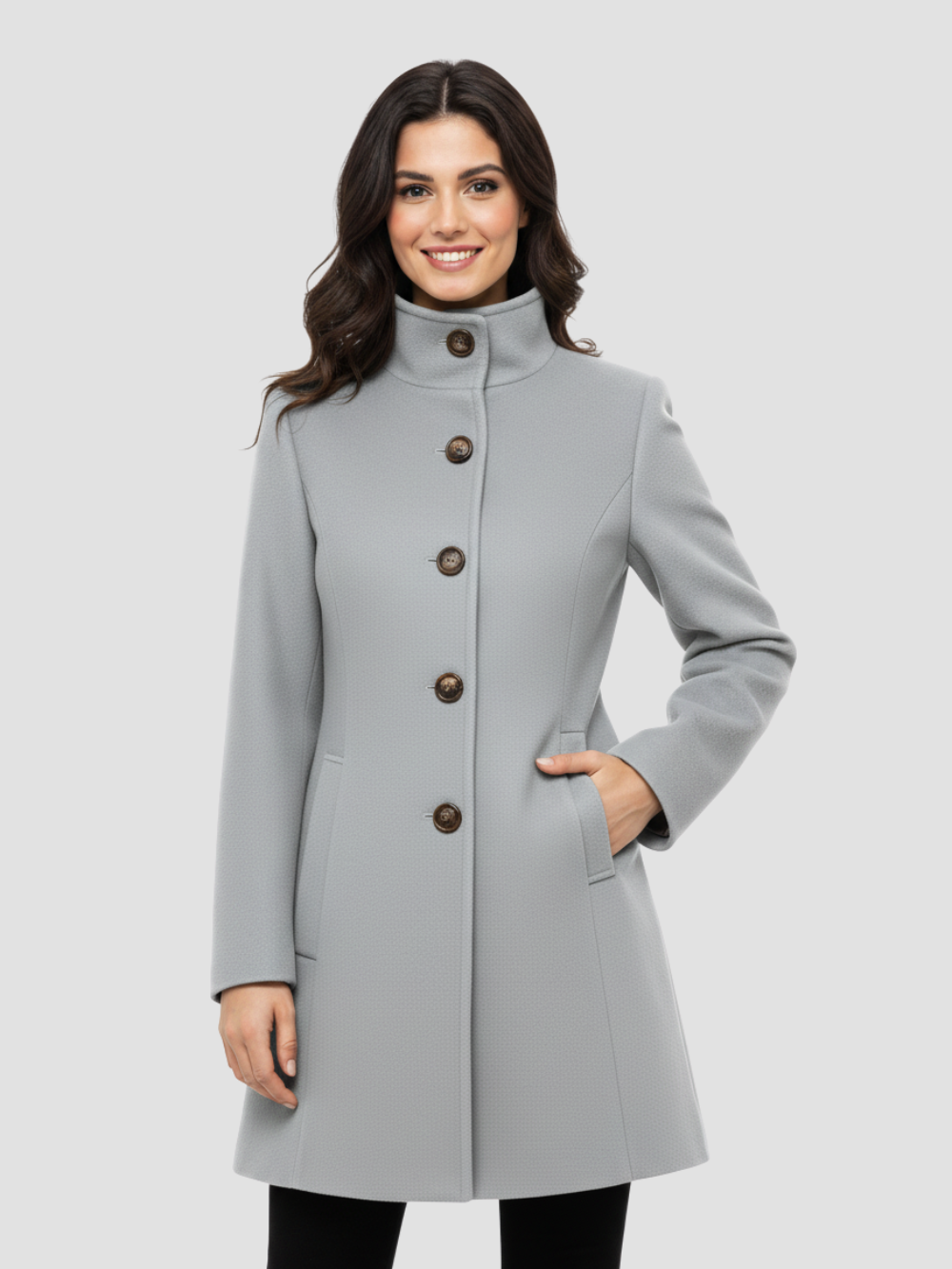 EULENA | DAMSKI PŁASZCZ Z WYSOKIM KOŁNIERZEM – CZYSTA ELEGANCJA I LEKKI PŁASZCZ 11