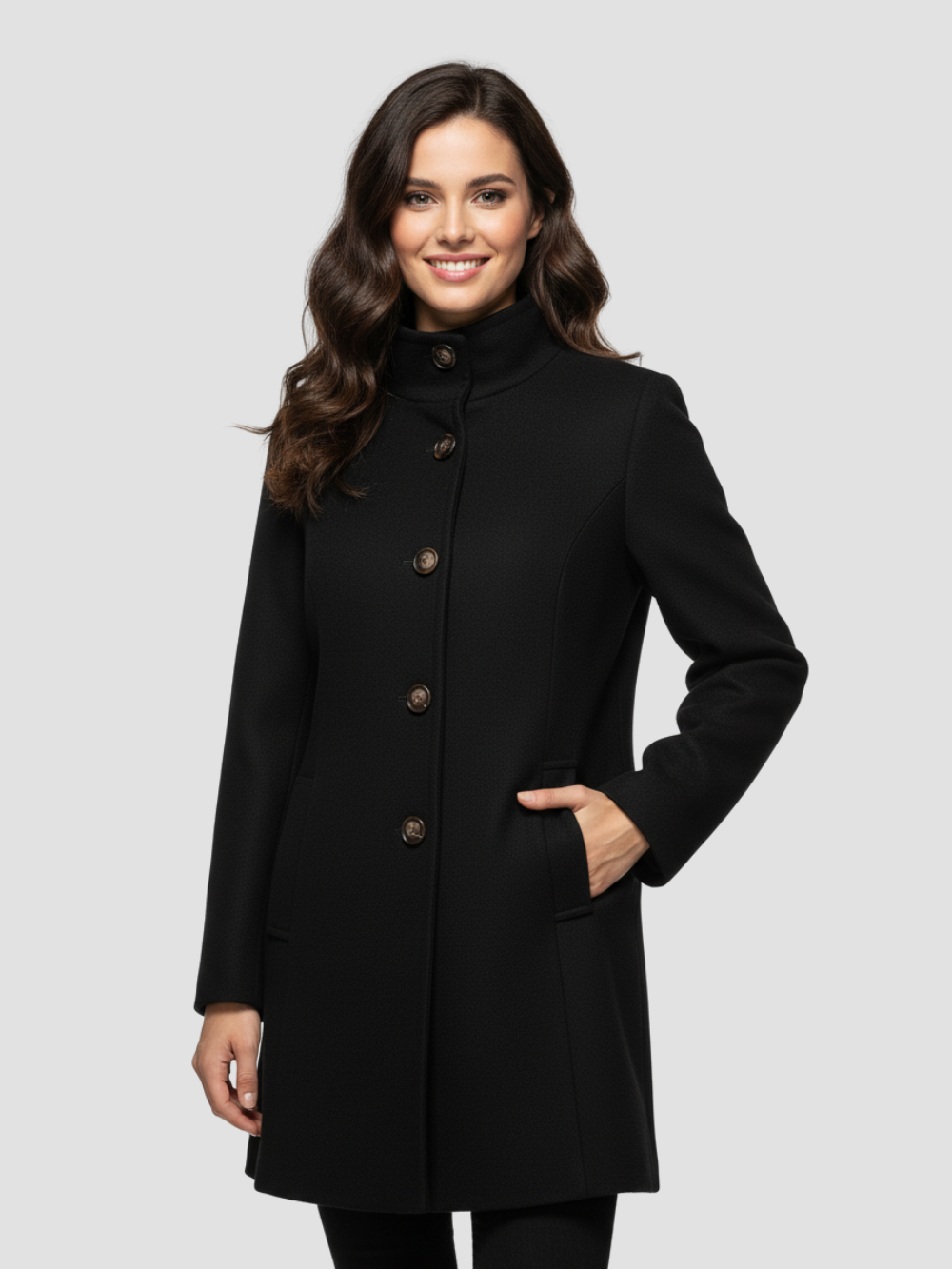 EULENA | DAMSKI PŁASZCZ Z WYSOKIM KOŁNIERZEM – CZYSTA ELEGANCJA I LEKKI PŁASZCZ 12