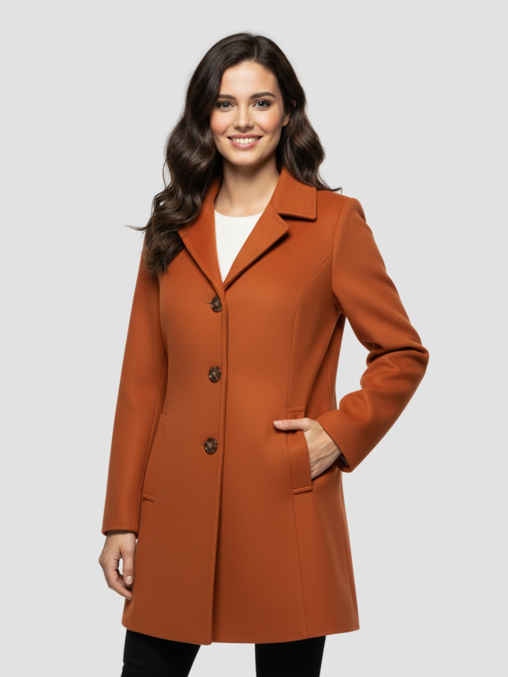 EULENA | DAMSKI PŁASZCZ Z WYSOKIM KOŁNIERZEM – CZYSTA ELEGANCJA I LEKKI PŁASZCZ 15