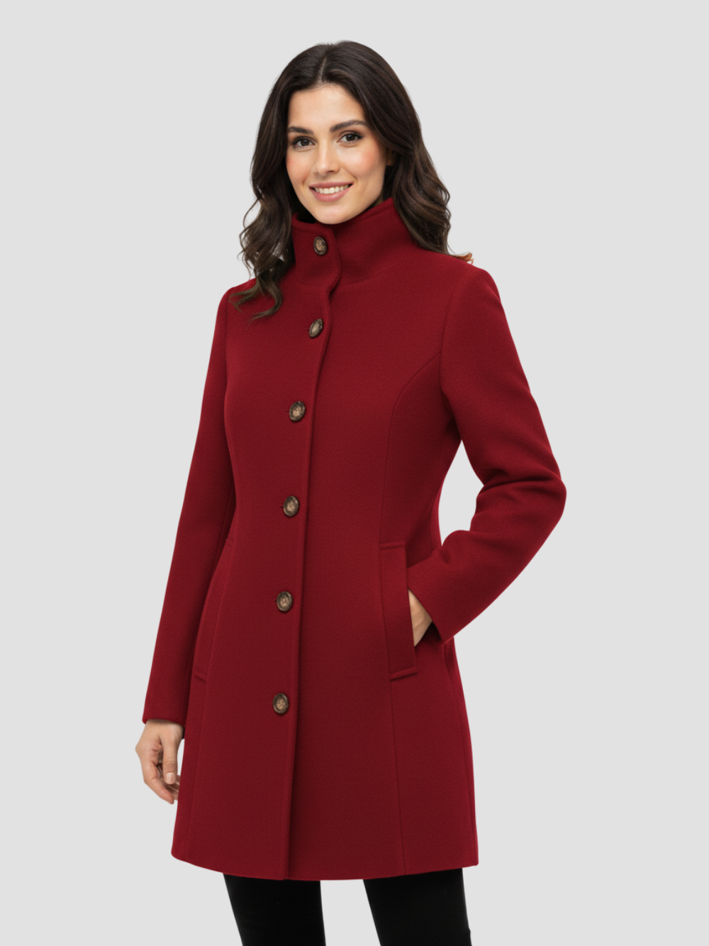 EULENA | DAMSKI PŁASZCZ Z WYSOKIM KOŁNIERZEM – CZYSTA ELEGANCJA I LEKKI PŁASZCZ 6