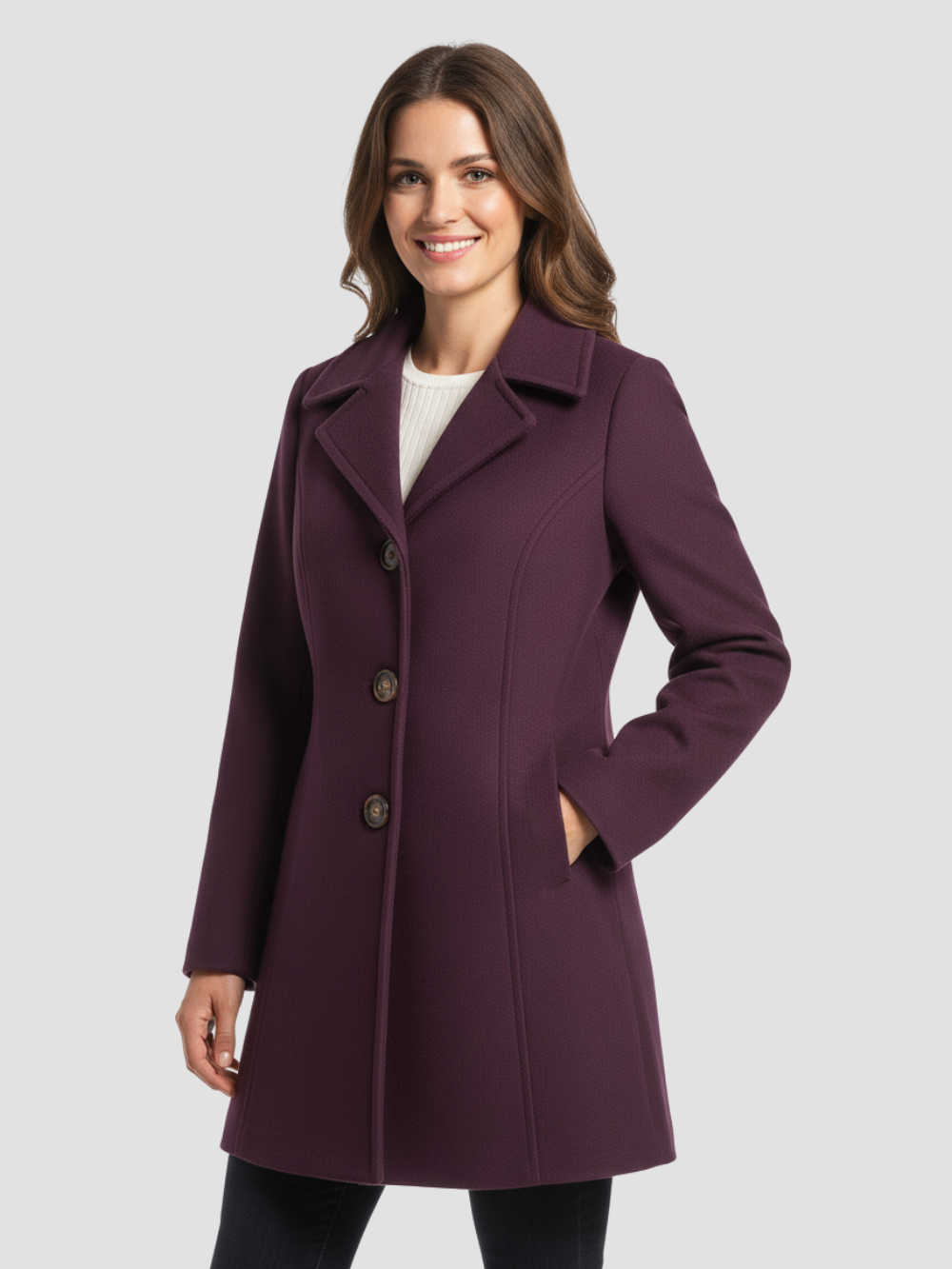 EULENA | DAMSKI PŁASZCZ Z WYSOKIM KOŁNIERZEM – CZYSTA ELEGANCJA I LEKKI PŁASZCZ 9