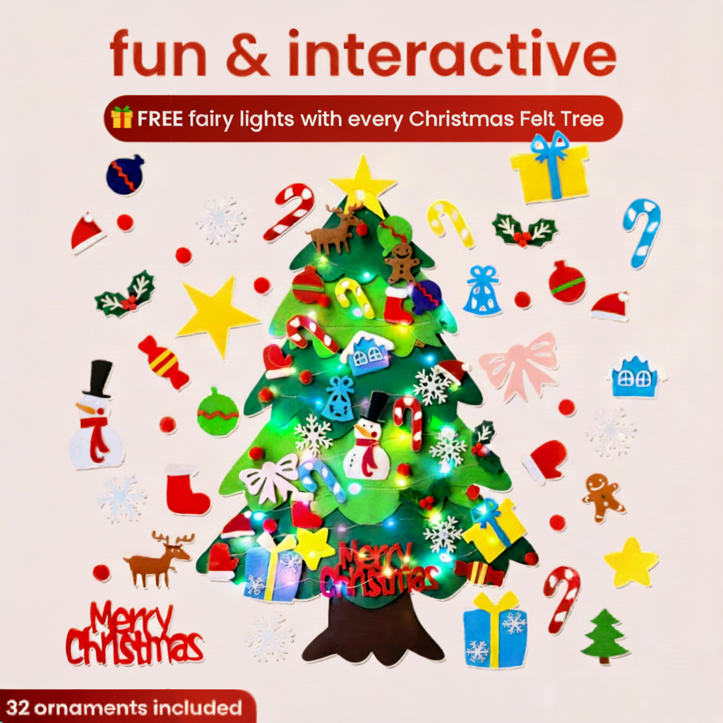 Filcowa choinka z 34 ozdobami – kreatywna, przyjazna dzieciom, przytulna 0
