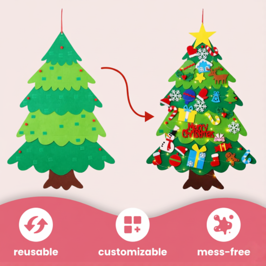 Filcowa choinka z 34 ozdobami – kreatywna, przyjazna dzieciom, przytulna 4
