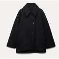 Wełniany płaszcz damski oversize z zapięciem na guziki - elegancki minimalistyczny płaszcz jesienno-zimowy