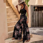 Jumpsuit damski – bez rękawów z kwiatowym wzorem