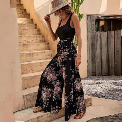 Jumpsuit damski – bez rękawów z kwiatowym wzorem