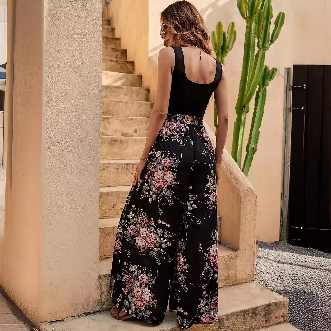 Jumpsuit damski – bez rękawów z kwiatowym wzorem