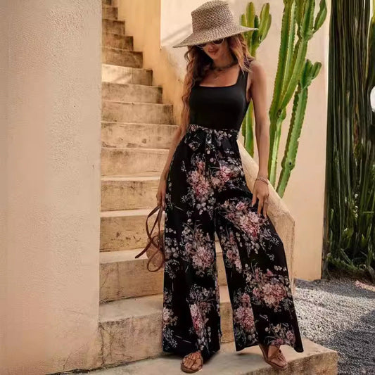 Jumpsuit damski – bez rękawów z kwiatowym wzorem