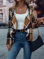 Kardigan w kratkę typu wodospad dla kobiet 2