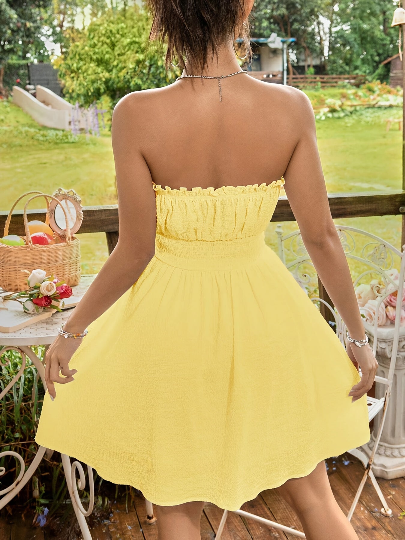 KobietLetnia Sukienka Bez Ramiączek z Kokardą