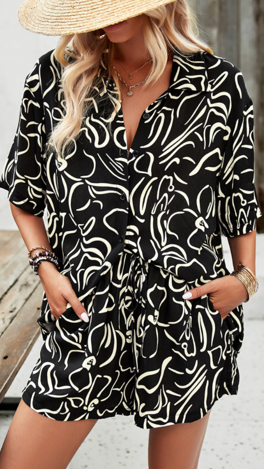 Kobieta Koszula z Guzikami i Szorty Casual Zestaw Letni Lekka Tkanina Komfortowy Styl